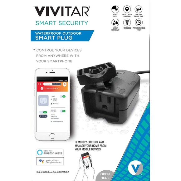 Waterproof WiFi Outdoor Smart Plug Outlet ALEXA & GOOGLE ASSISTANT VIVITAR NEW - Picture 1 of 2